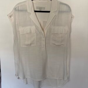 LOFT Cream Short-Sleeve Utility Blouse